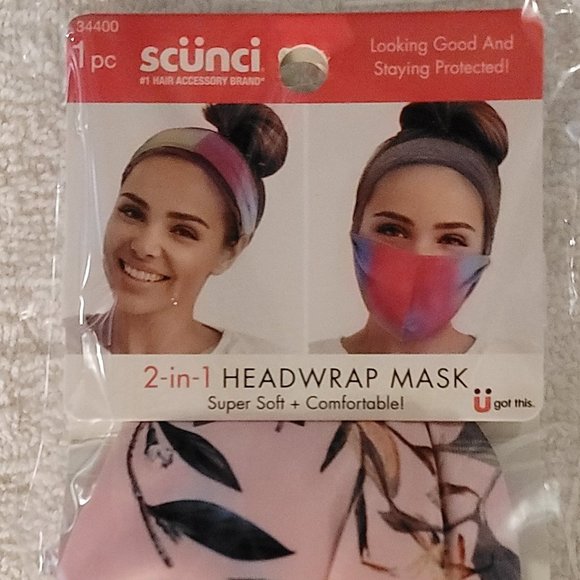SCUNCI 2-IN-1 Headwrap Mask - Pink Floral - Picture 1 of 3